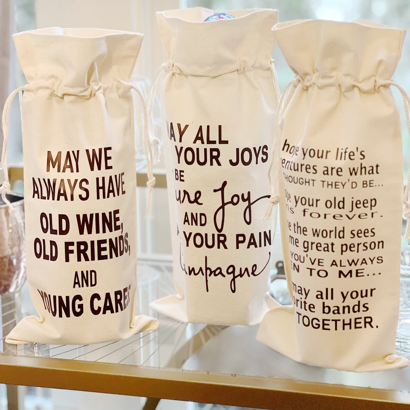 Canvas Bottle Wine Bag - Pure Joy and Champagne
