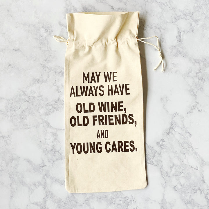 Canvas Bottle Wine Bag - Old Wine, Old Friends and Young Cares