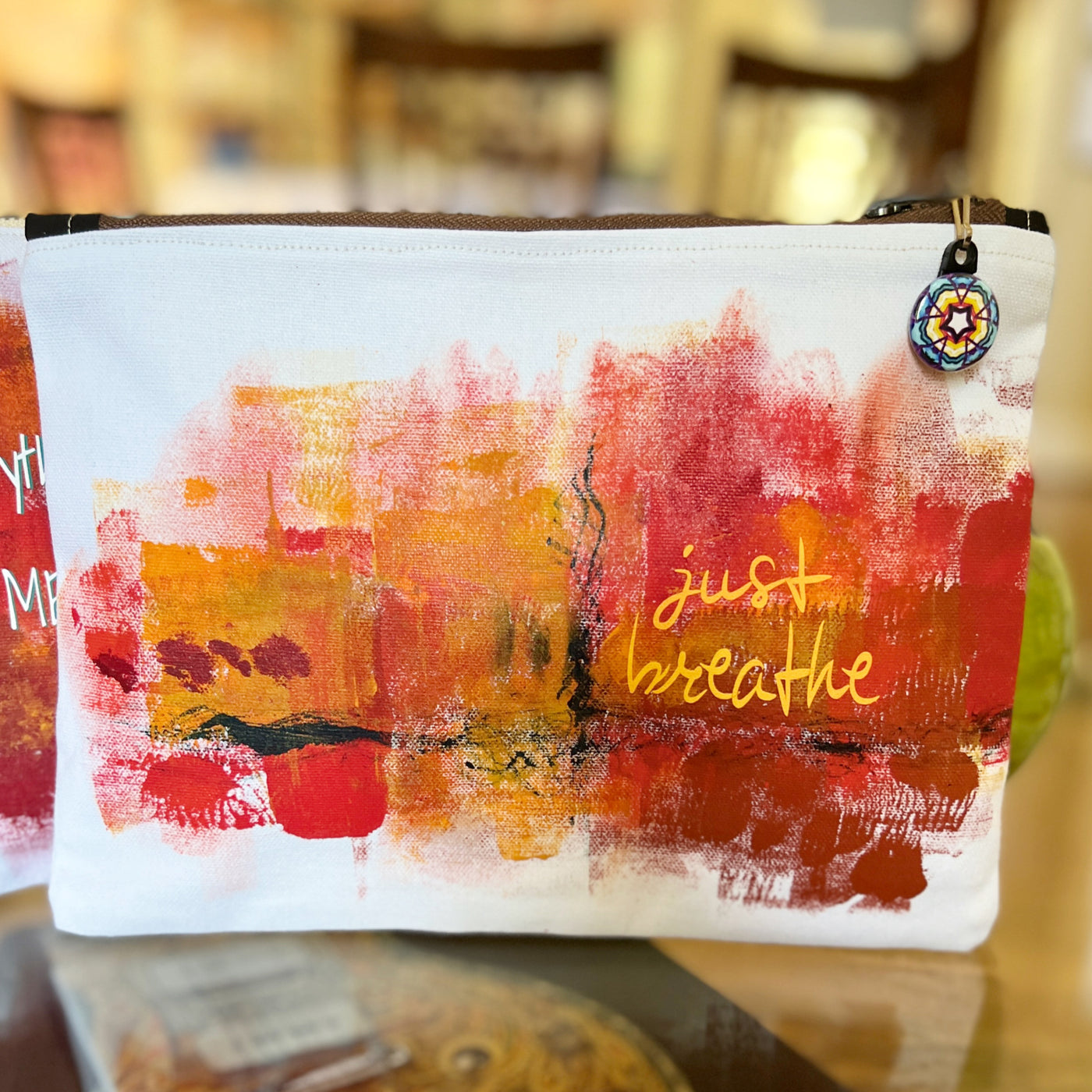 just breathe - canvas art zip bag