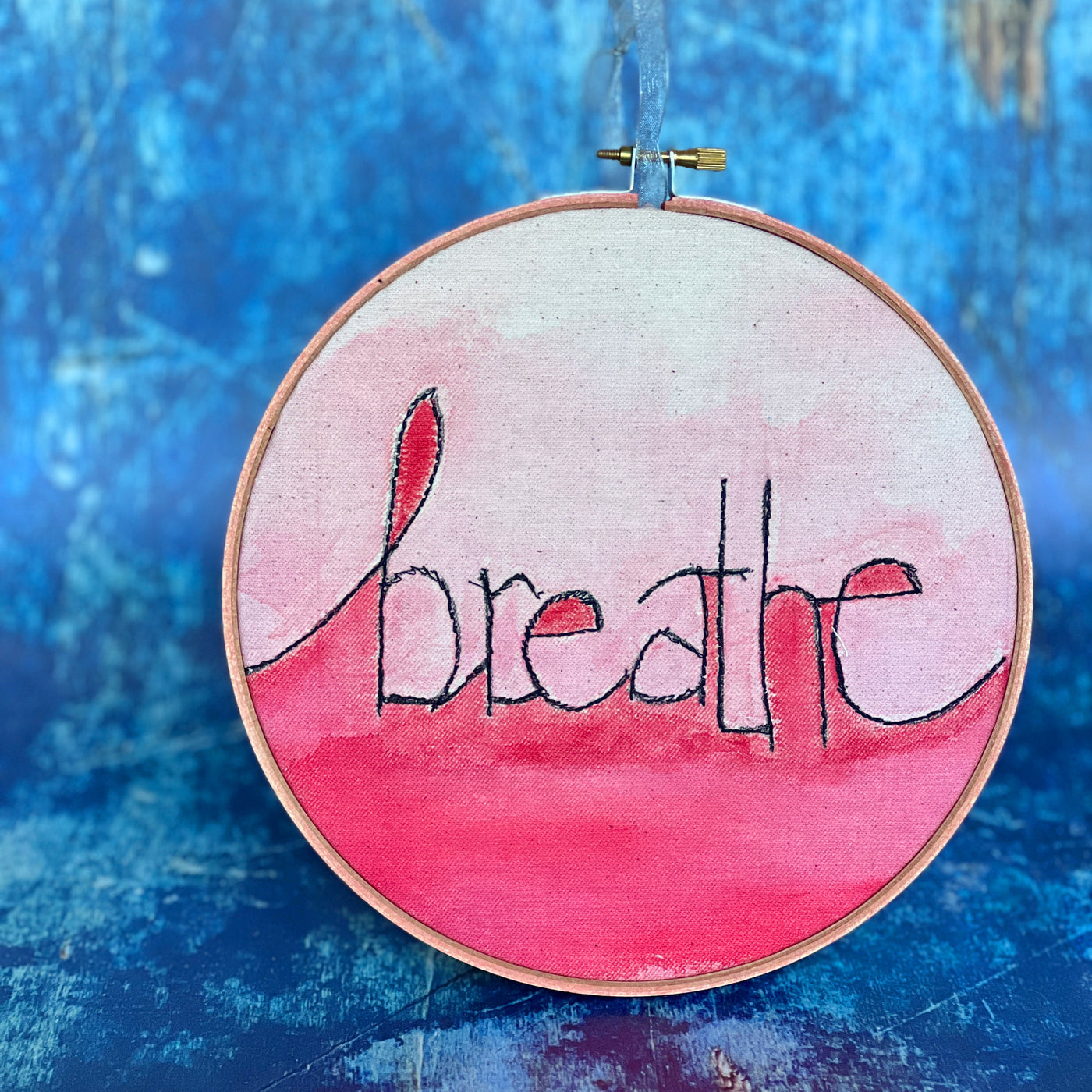 breathe more - single word hoop art