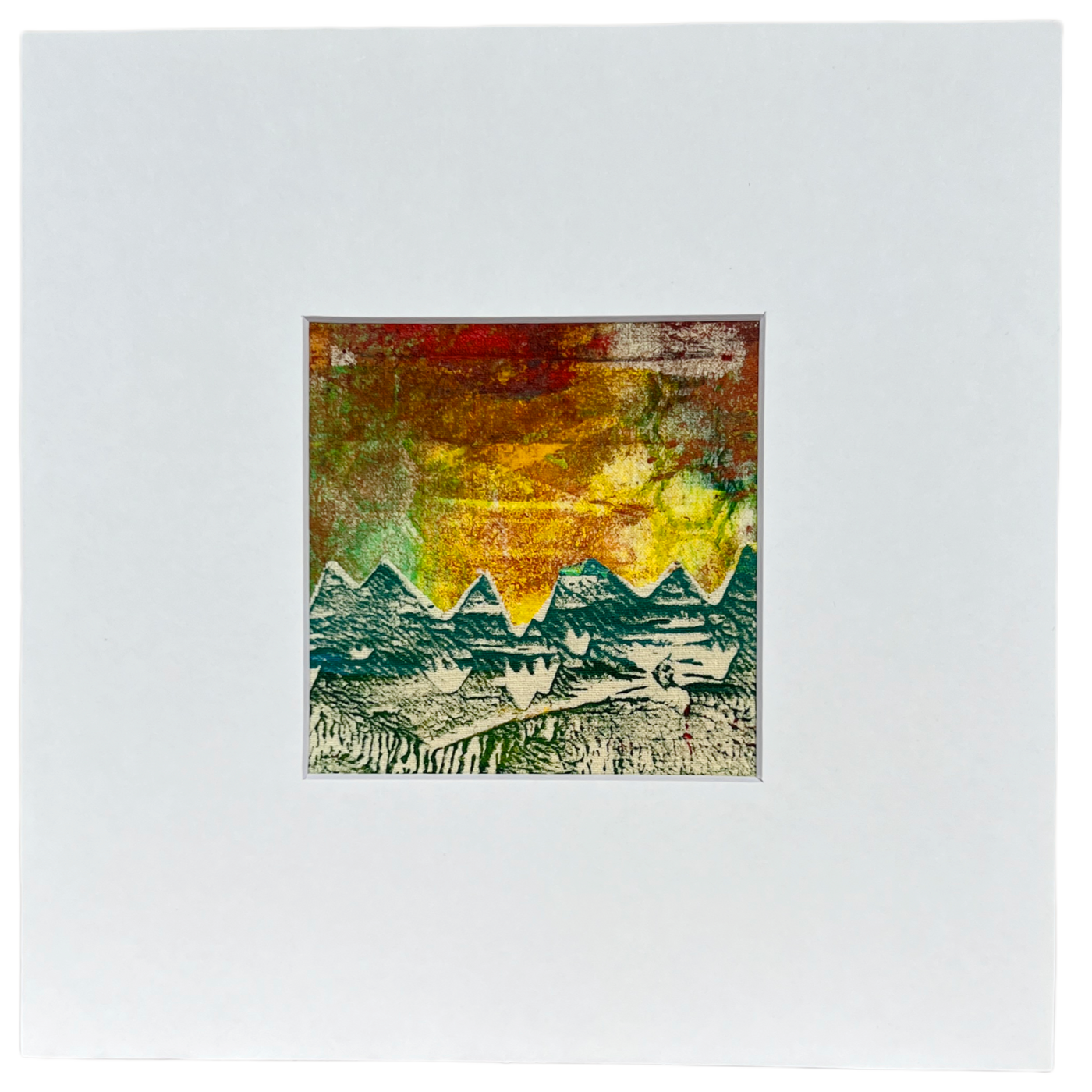 the mountains are calling in this original pretty clever fabric art print with yellows, greens and reds