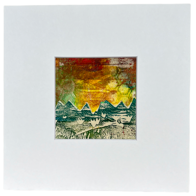 the mountains are calling in this original pretty clever fabric art print with yellows, greens and reds