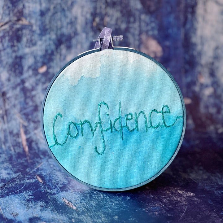 confidence - single word hoop art