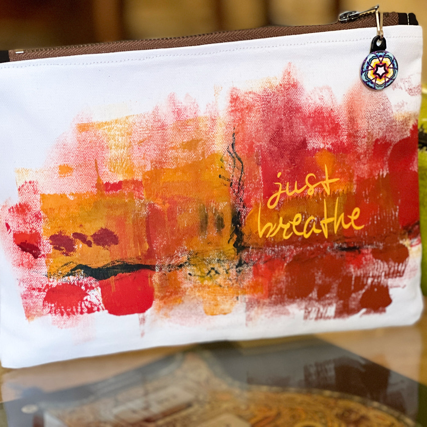 just breathe - canvas art zip bag