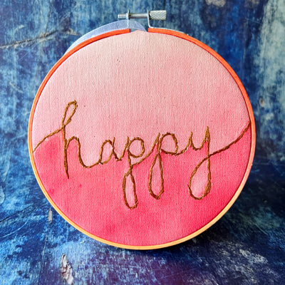 happy - single word hoop art