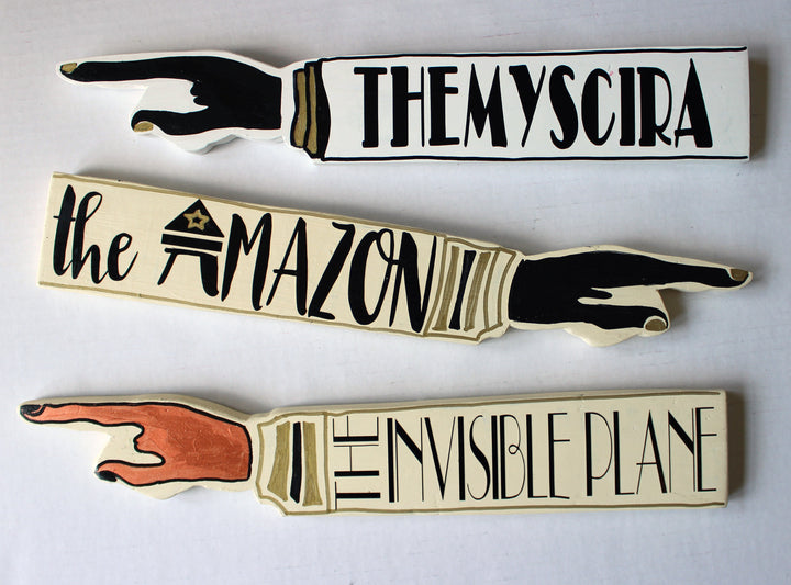Amazon Wonder Collection - wooden pointy finger signs - Pretty Clever Words