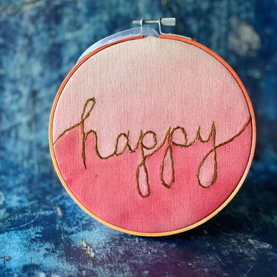 happy - single word hoop art