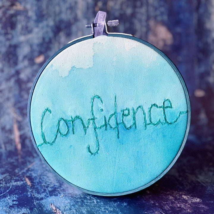 confidence - single word hoop art