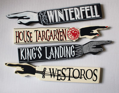 Thrones Collection - wooden pointy finger signs - Pretty Clever Words
