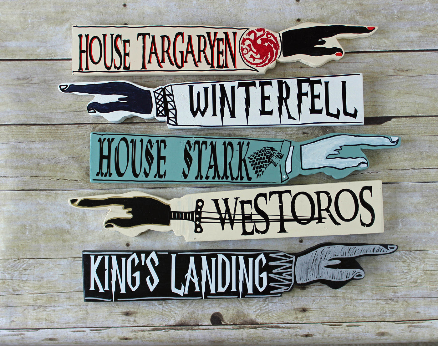 Thrones Collection - wooden pointy finger signs - Pretty Clever Words