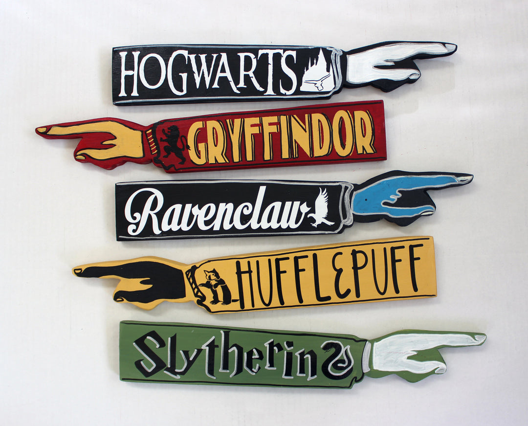 Wizard Houses Collection - wooden pointy finger signs - Pretty Clever Words