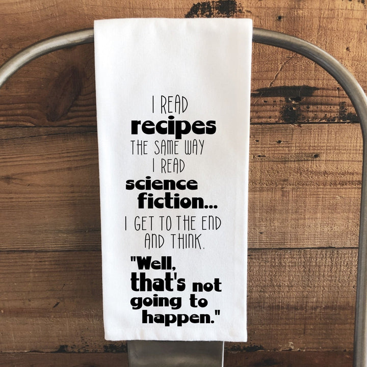 science fiction recipes - humorous tea kitchen towel LG