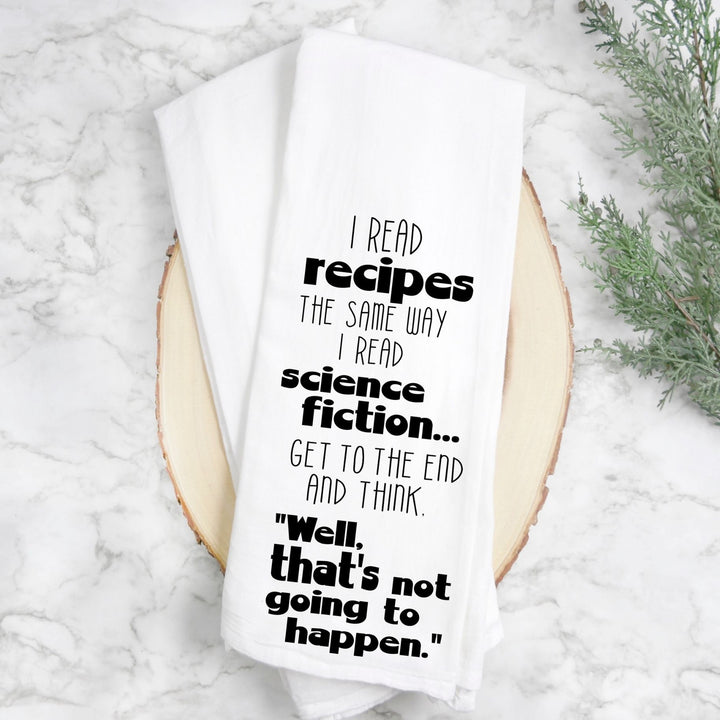 science fiction recipes - humorous tea kitchen towel LG