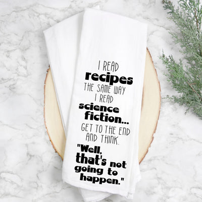 science fiction recipes - humorous tea kitchen towel LG