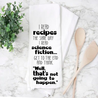 science fiction recipes - humorous tea kitchen towel LG