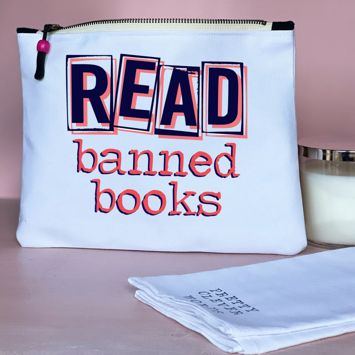 read banned books - canvas zip bag