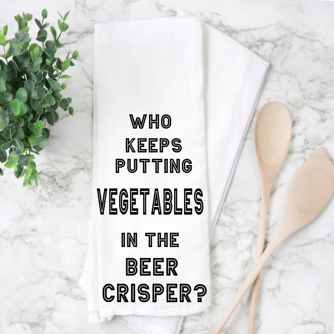 vegetables in the beer crisper? - humorous kitchen bar towel LG