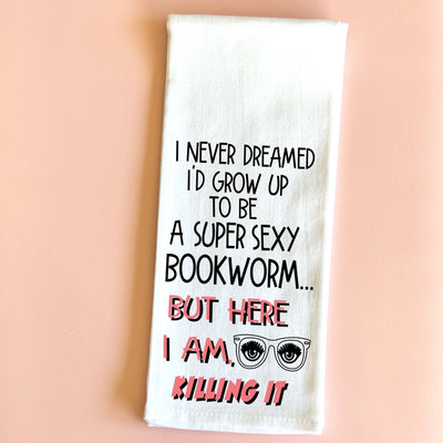 super sexy bookworm - humorous kitchen bar towel
