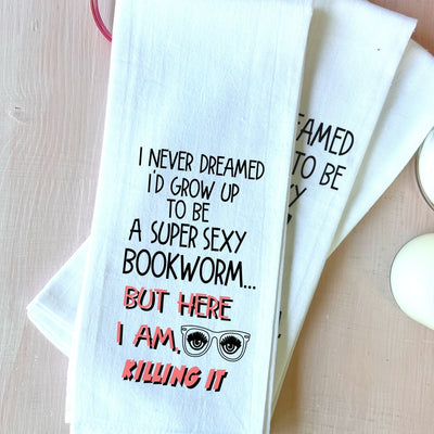 super sexy bookworm - humorous kitchen bar towel