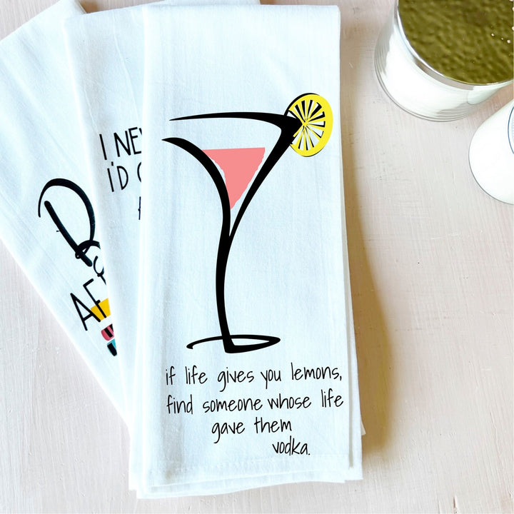 when life gives you lemons - make cocktails and quotes bar towel LG