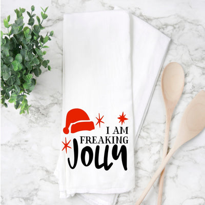 I am freaking jolly - humorous holiday kitchen bar towel