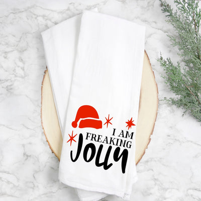 I am freaking jolly - humorous holiday kitchen bar towel