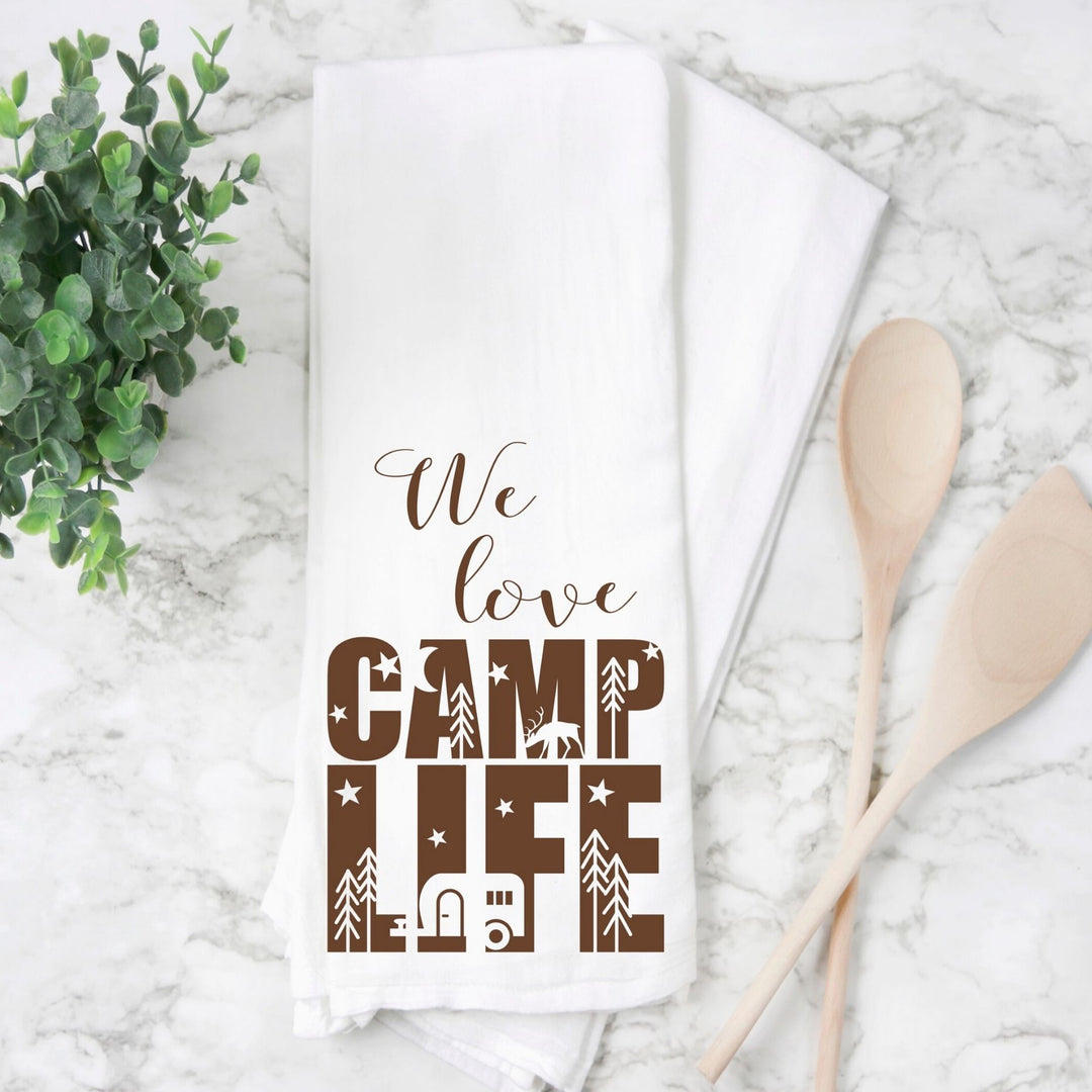 we love the camping life - humorous kitchen camper bar towel LG