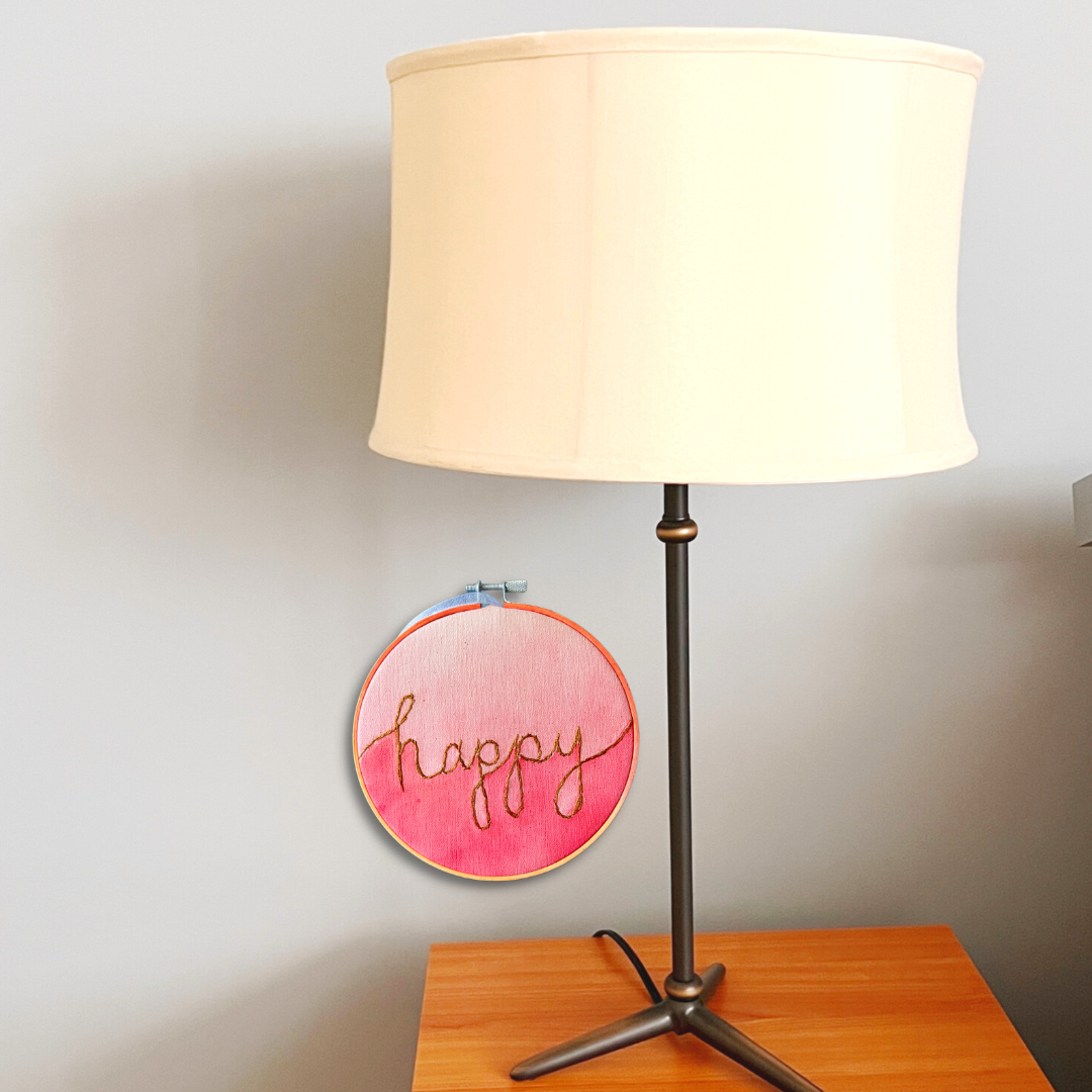 happy - single word hoop art