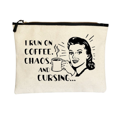 i run on coffee, chaos and cursing - canvas zip bag