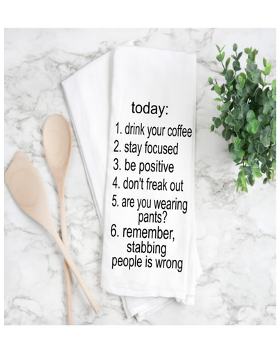 today's anxiety checklist - humorous bar, tea and kitchen towel LG