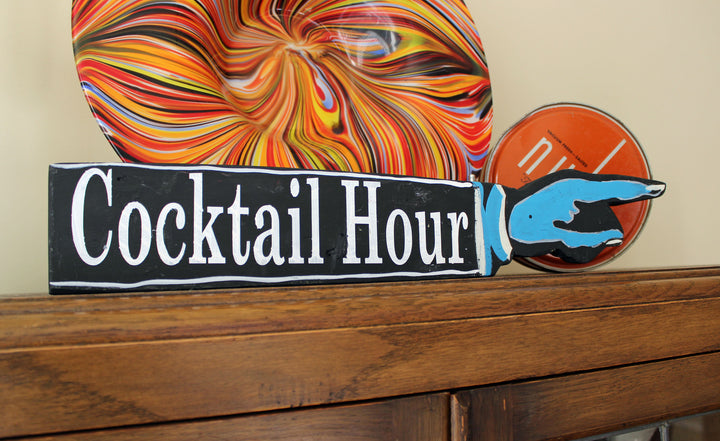 cocktail hour wooden pointy sign - Pretty Clever Words
