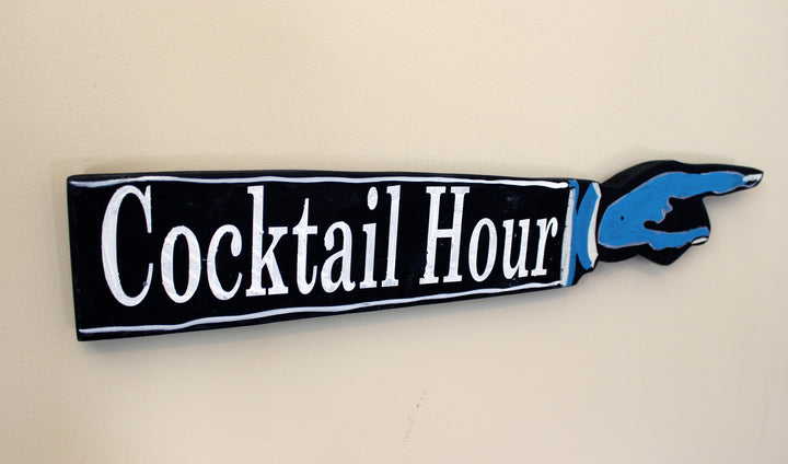 cocktail hour wooden pointy sign - Pretty Clever Words