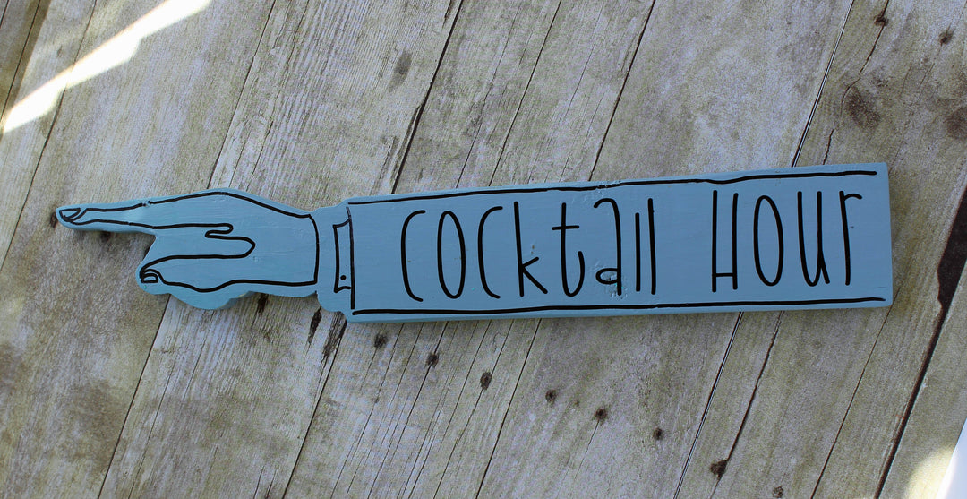 cocktail hour wooden pointy sign - Pretty Clever Words