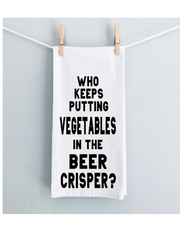 vegetables in the beer crisper? - humorous kitchen bar towel LG