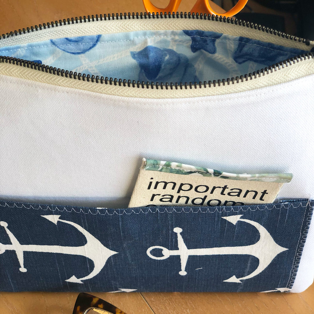 navy pocket - canvas zip bag