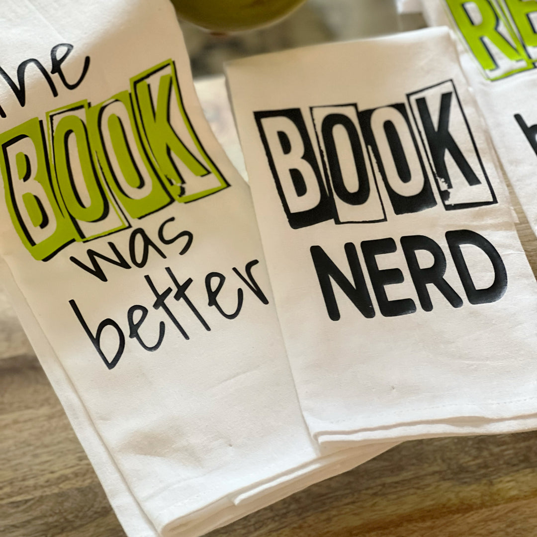 book nerds, read banned books - humorous kitchen bar towel