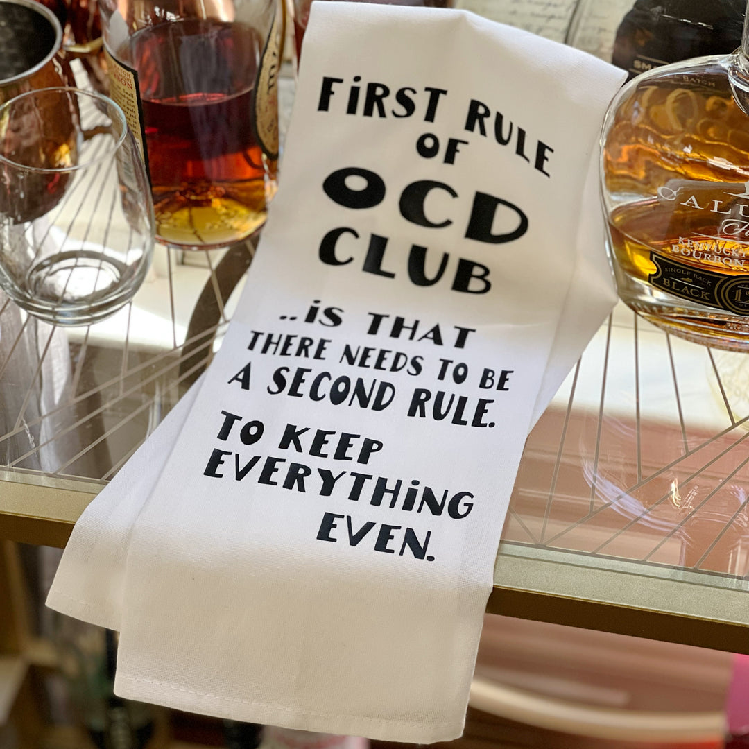 First rule of OCD Club - humorous bar tea kitchen towel LG