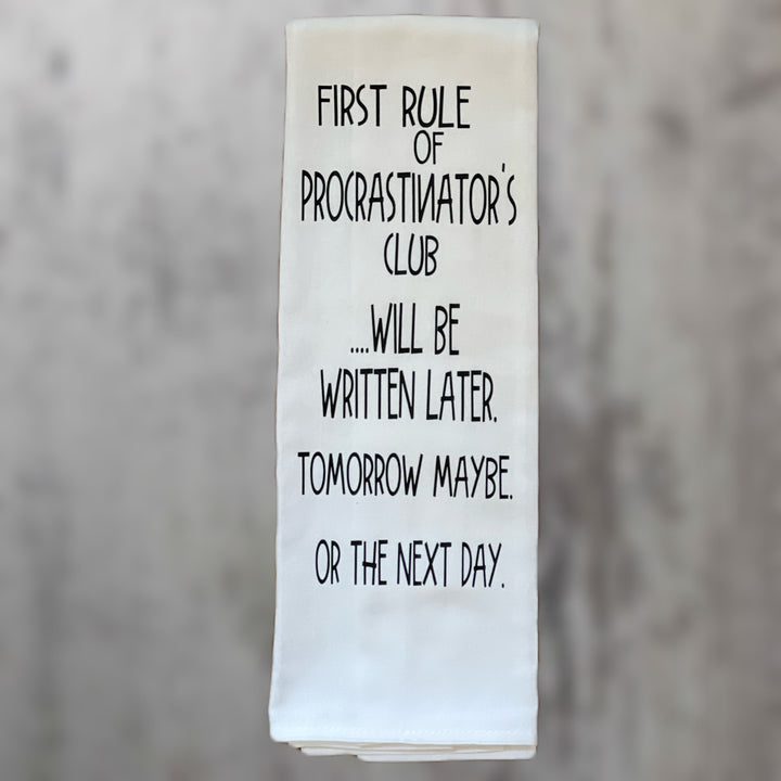 procrastinator's club may take a while - humorous tea, bar and kitchen towel LG