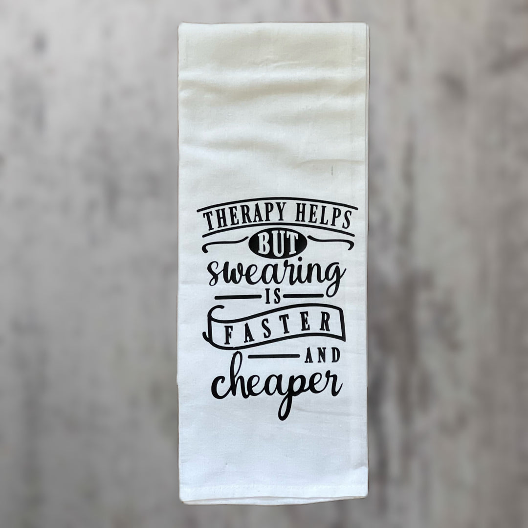 swearing is easier than therapy - humorous kitchen bar towel LG