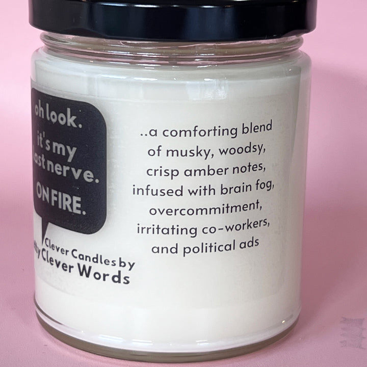 oh look, it's my last nerve word bubble - oakmoss and amber candle