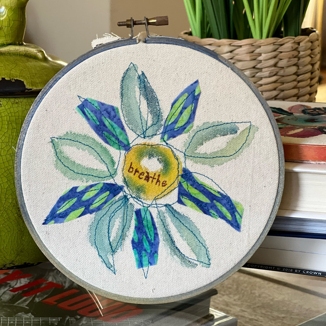 breathe more - word hoop art