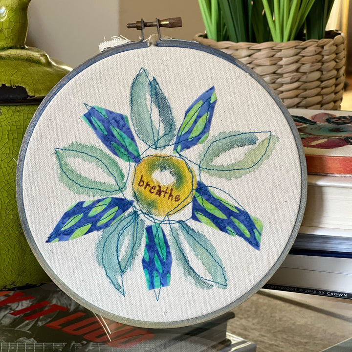 breathe more - word hoop art