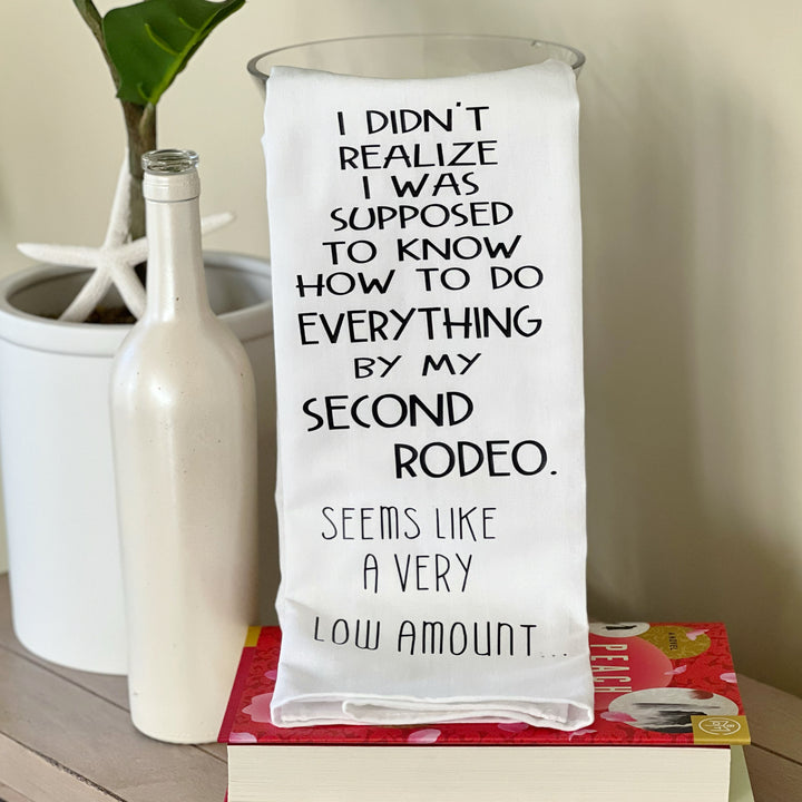 how many rodeos do we need? - humorous bar tea kitchen towel LG