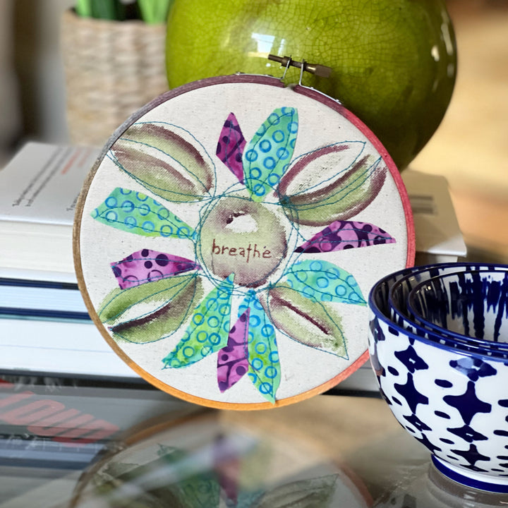 breathe more - word hoop art
