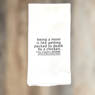 being a mom is like being a chicken - humorous bar kitchen towel SM