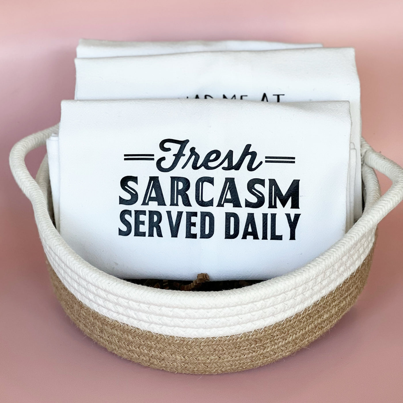 fresh sarcasm served daily - humorous bar kitchen towel