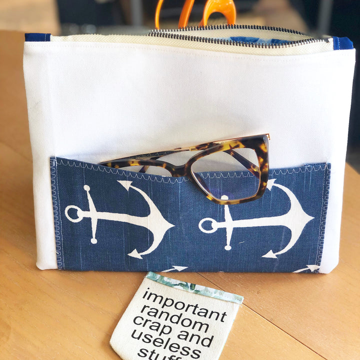navy pocket - canvas zip bag