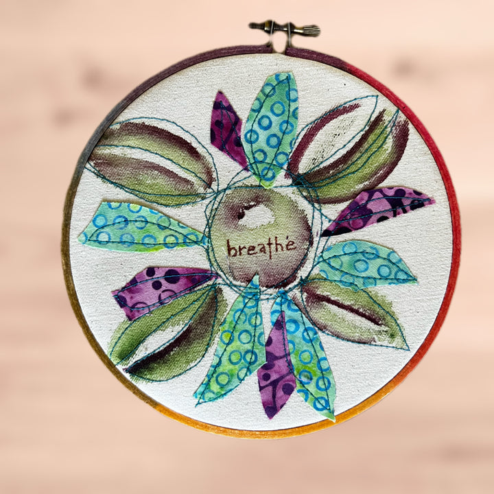 breathe more - word hoop art