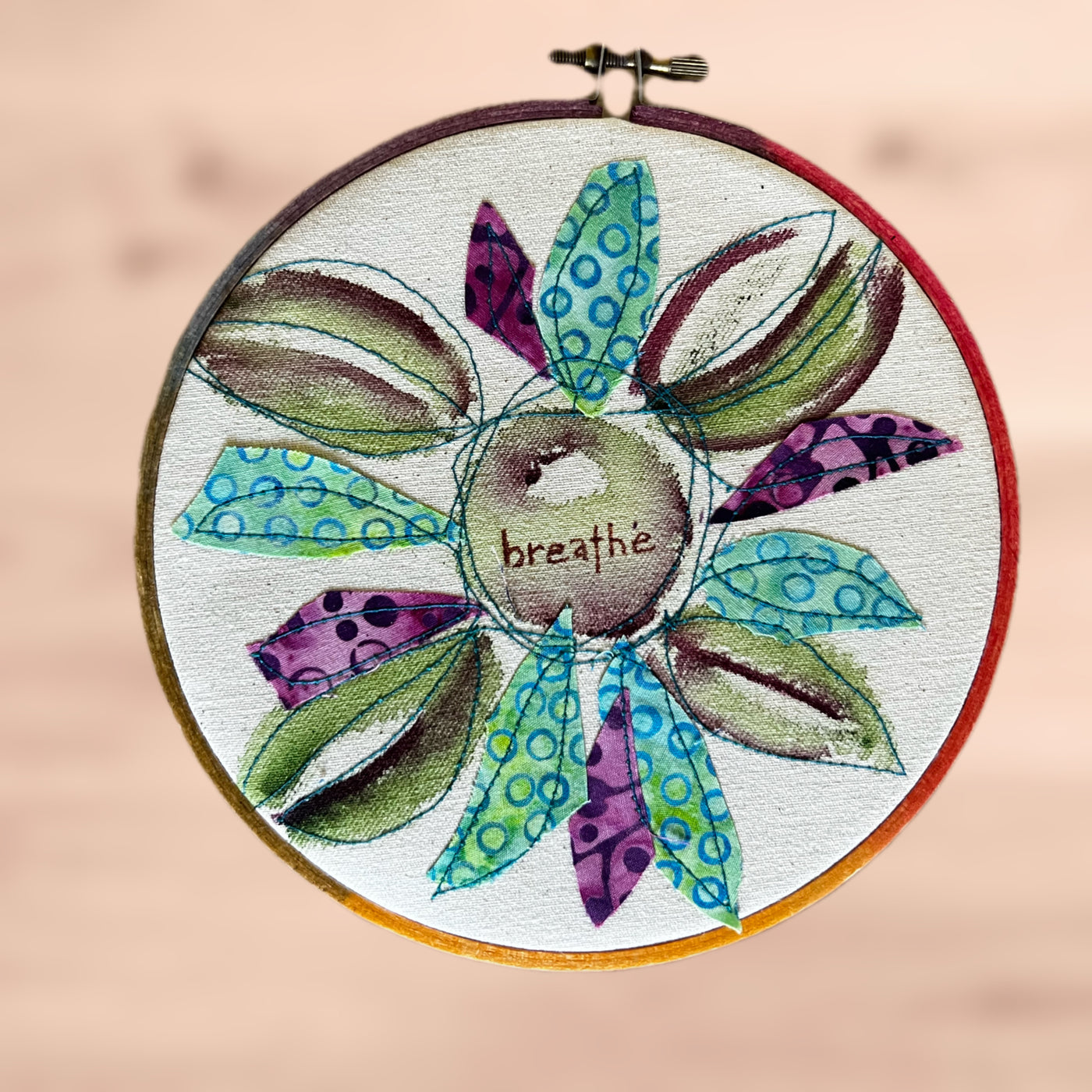 breathe more - word hoop art