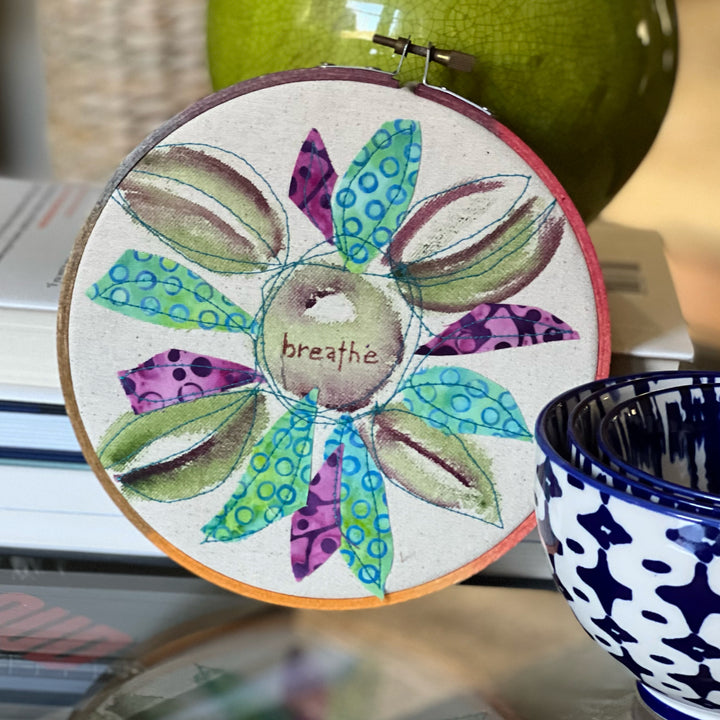 breathe more - word hoop art